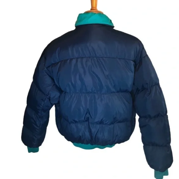 Vintage 90’s Columbia Down Puffer Coat Reversible Blue/Green Size Large Unisex - Picture 2 of 14